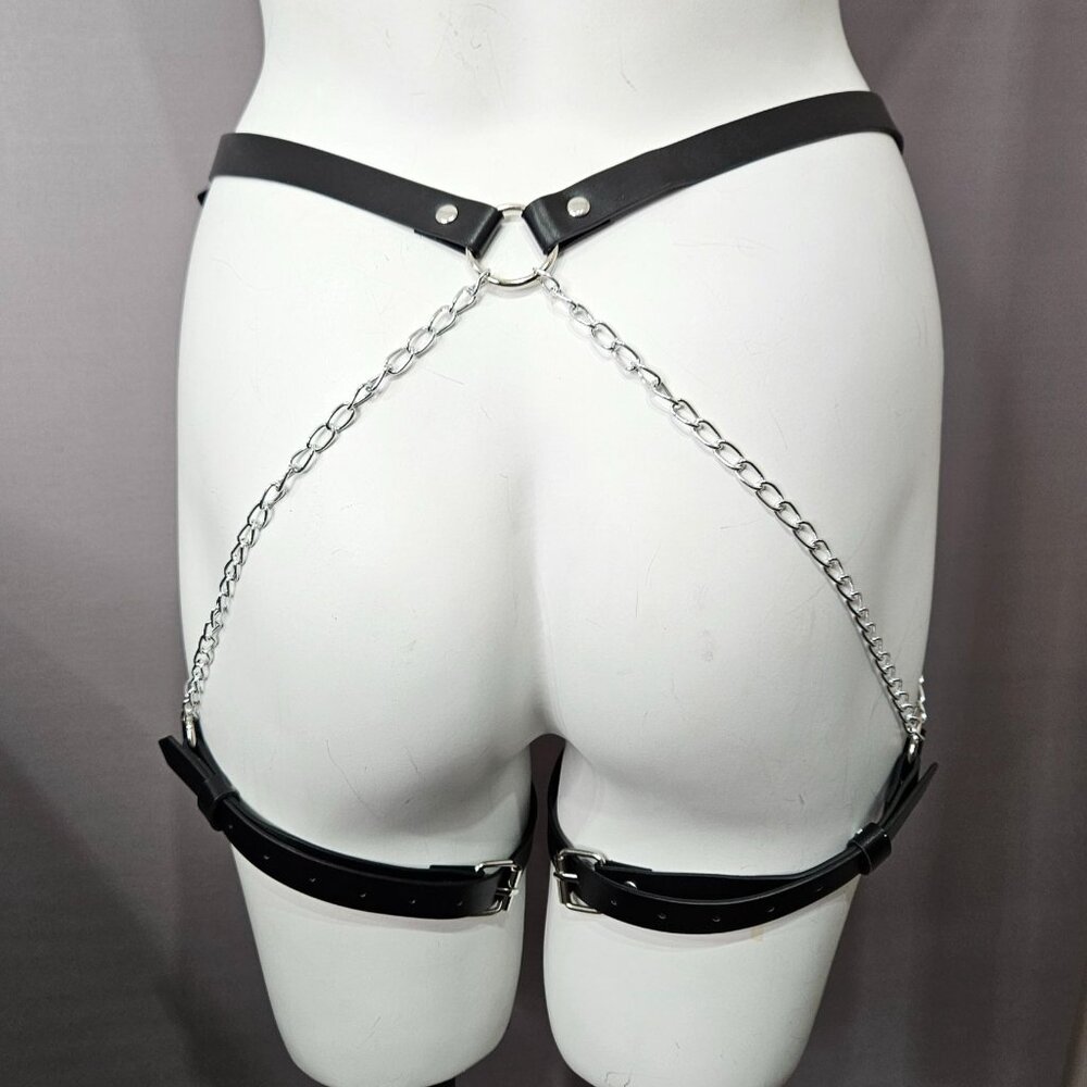 Sexy Faux Leather Chain Body Belt Jewelry Leg Harness Gothic Punk One Size Adj